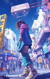 this is an image of a girl in the middle of town