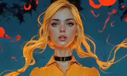 a woman with long blonde hair in yellow shirt