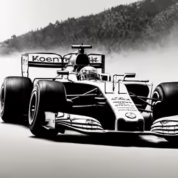 the back view of a racing car driving down the road
