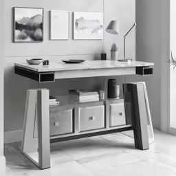 modern white marble console desk and sideboard in living room