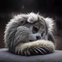 a cat with long fluffy hair is sitting down