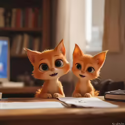 two little cats that are looking at each other