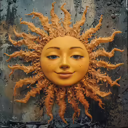 a sculpture of a face with sun - like hair
