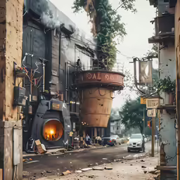 this industrial area has smoke pouring out of the walls