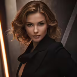 a woman is posing for a portrait in black
