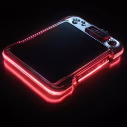 a camera with red light in the middle on a black background