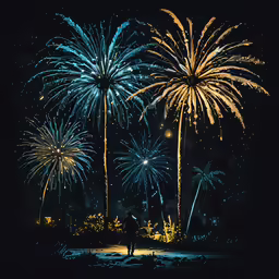 three colorful fireworks on a black night sky