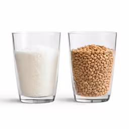 a pile of rice and some rice in glasses
