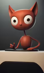 an orange cat with big eyes sitting on top of a table
