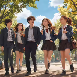 the high school students are in front of the tree line