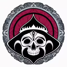a pirate skull in a ornate frame on white