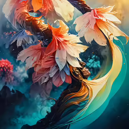 a woman standing next to flowers in the ocean
