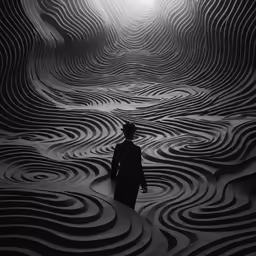 man in black and white image of water swirling
