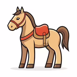 a brown and tan pony standing on top of a white surface
