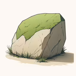 a rock with a green leaf on top