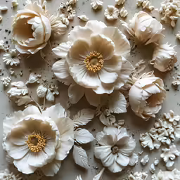 white and tan flowers with their leaves