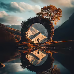 a lake with trees and rocks in it