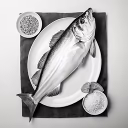 a piece of fish on a plate with other dishes