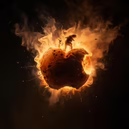 a heart - shaped object is shown on fire with a black background