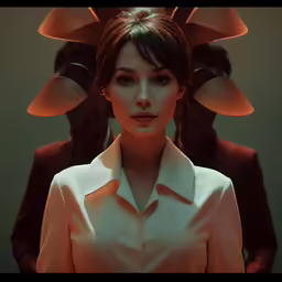 a digital painting of a person with three heads in the background
