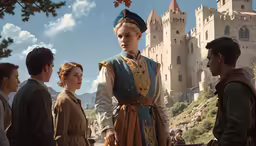 some people that are standing in front of some castle