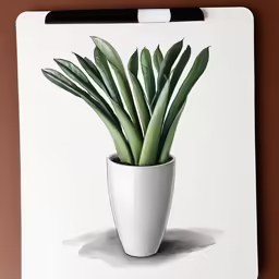 a white notebook with a drawing of a plant in it