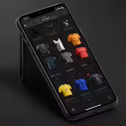 mobile phone displaying shirt selection from the brand