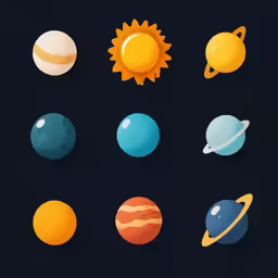 twelve planets with sun above them are depicted