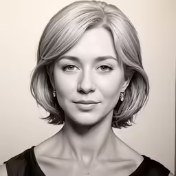 a woman with short blonde hair wearing black