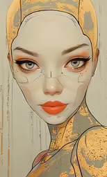 an image of an art work featuring a woman with orange lipstick