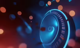 the inside of an object with lights in the background