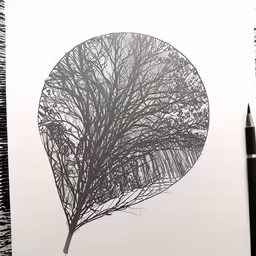 an illustration of a leaf drawn on paper