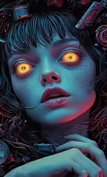 an image of a woman with yellow eyes