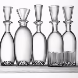 six clear vases in various sizes on a table