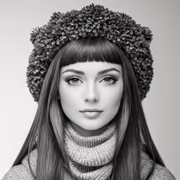 a woman wearing a knitted beanie and a sweater