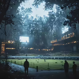 three people stand looking at the view of the city