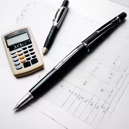 pen, calculator and office items on top of paperwork