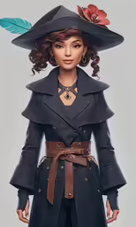 a girl with a black hat and coat