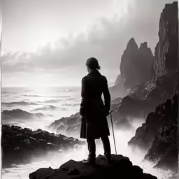 a man is overlooking the ocean looking out at the ocean