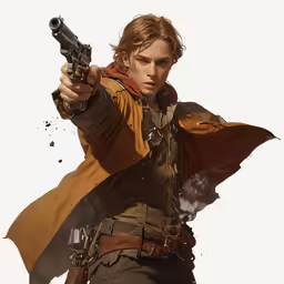a man with a gun pointing towards the camera