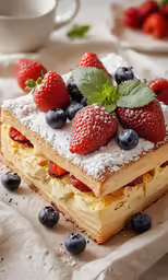 fruit arranged on top of cake on napkins