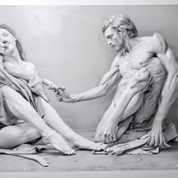 a man standing behind a woman with hands behind her
