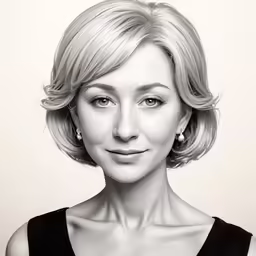 a blonde woman is wearing short bangs