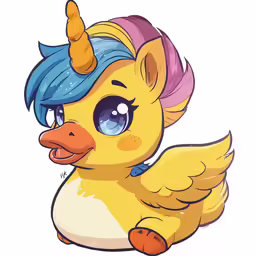 a cute little yellow pony with blue hair