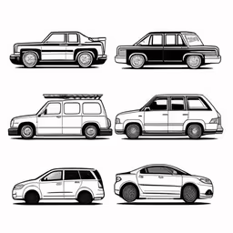 four different types of car in silhouette,four different types of cars in black and white
