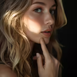 the girl with the green eyes is posing for a photo