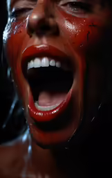 an image of a woman with face paint and dripping blood