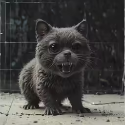 a gray colored furry animal with big ears and eyes