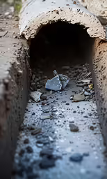 there is a pipe that has been broken in the cement