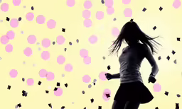 a woman is running among scattered objects